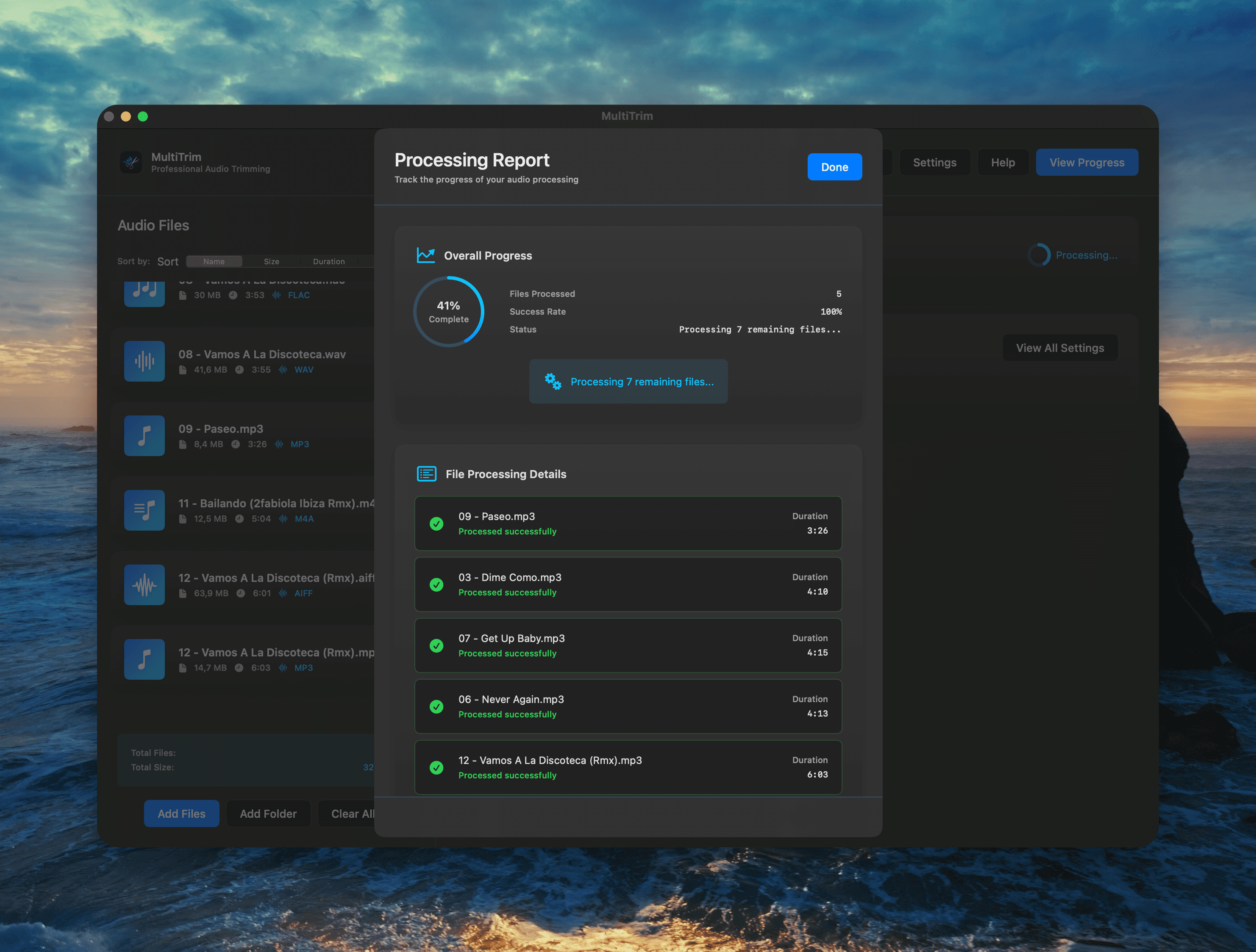 MultiTrim application interface